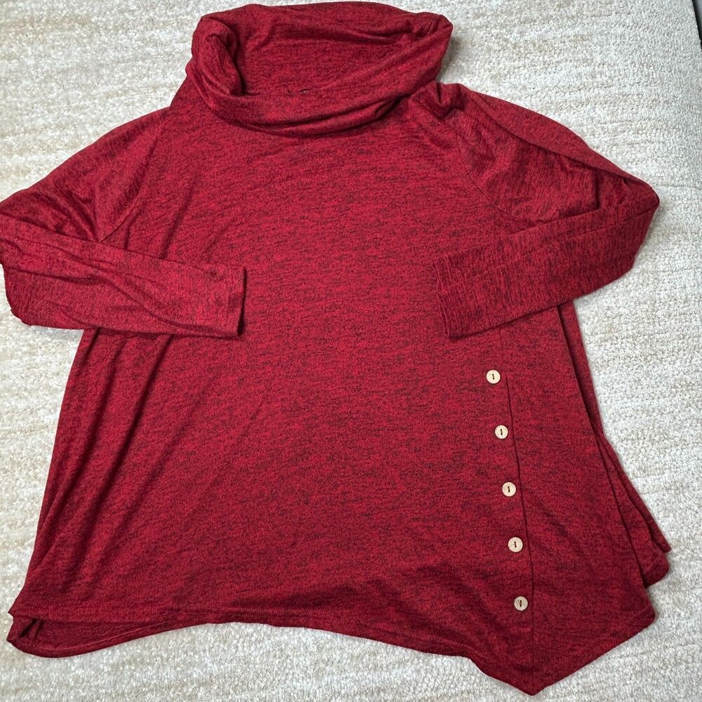 Storybuk Tunic Sweater Womens 2XL Red Marled Cowl Neck Asymmetrical Hem Button